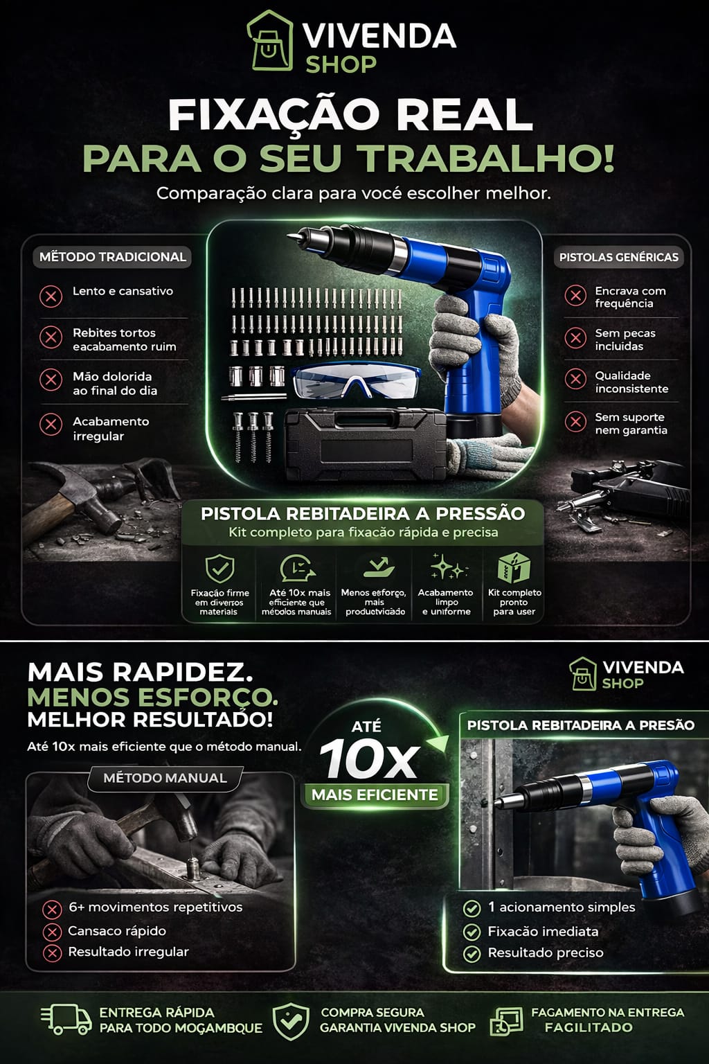 Pistola rebitadeira de alta pressão™ + Kit de Proteção (Luvas e Óculos Incluídos)🔥