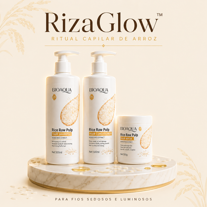 RizaGlow™ — Ritual Capilar de Arroz para Fios Sedosos e Luminosos