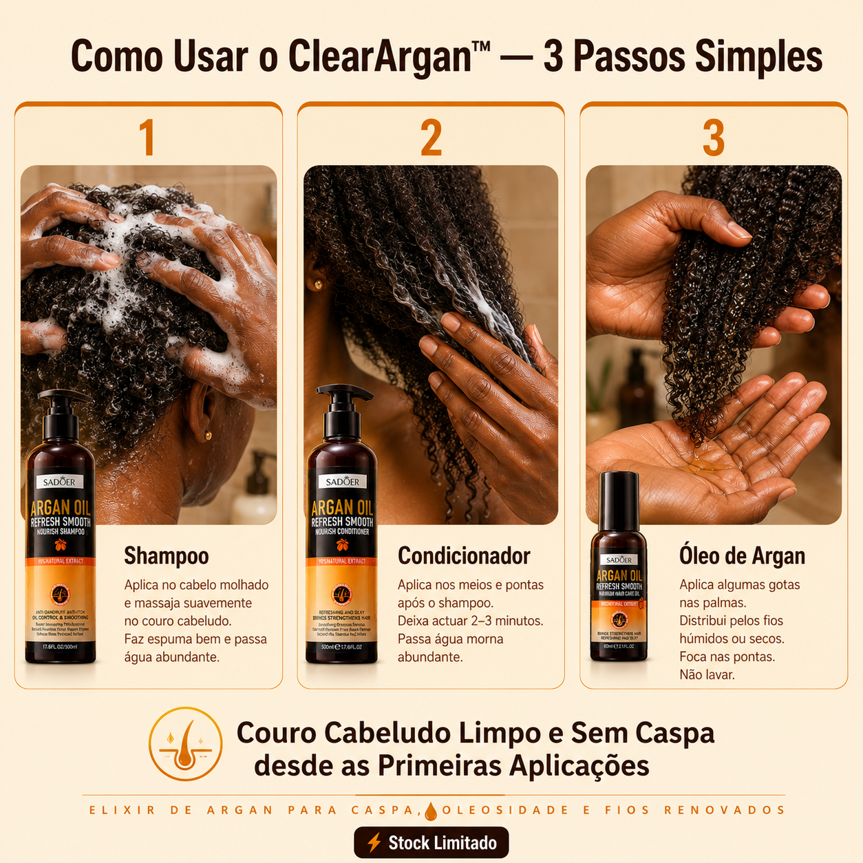 ClearArgan™— Elixir de Argan para Caspa, Oleosidade e Fios Renovados