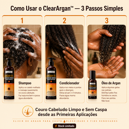 ClearArgan™— Elixir de Argan para Caspa, Oleosidade e Fios Renovados