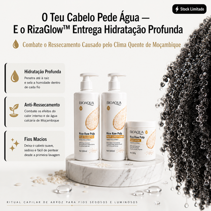 RizaGlow™ — Ritual Capilar de Arroz para Fios Sedosos e Luminosos