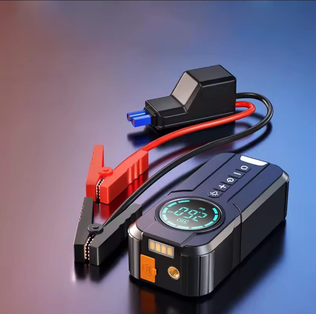 RescuePro™ — Dispositivo de Emergência 4 em 1 – Arranque, Compressor, Lanterna e Powerbank