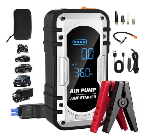 RescuePro™ — Dispositivo de Emergência 4 em 1 – Arranque, Compressor, Lanterna e Powerbank